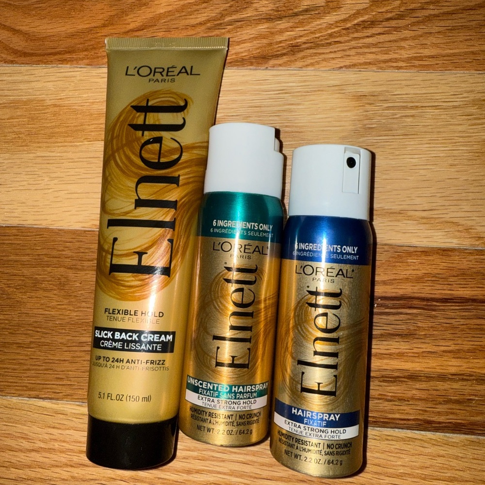 L'Oreal Elnett Styling Trio with Gold and Blue Accents